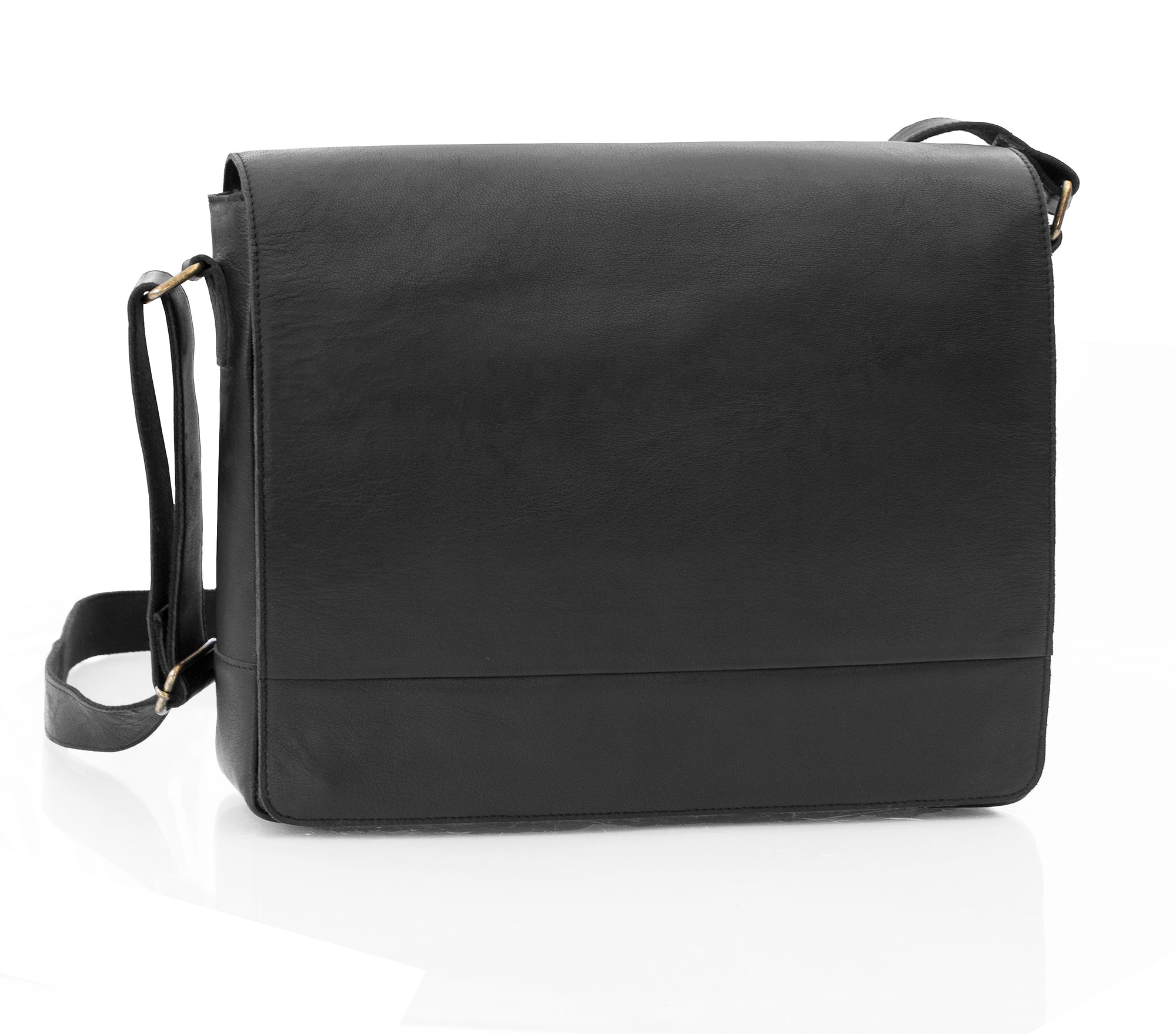 Rica Large Black Leather Messenger Bag - 1566