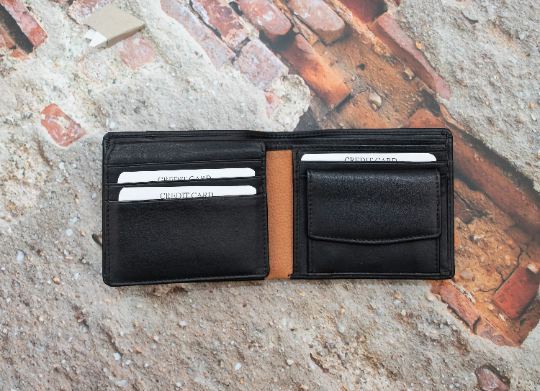 Alpha Leather Men's Black RFID Safe Trifold Wallet - 364